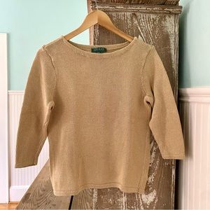 Lauren by Ralph Lauren khaki cotton three-quarter length sweatshirt Size M